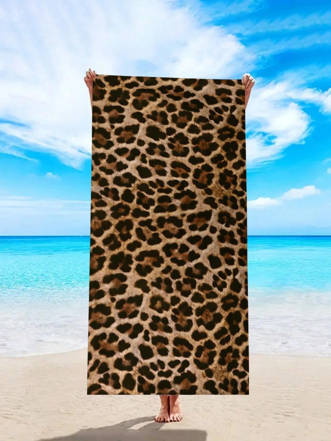 Ka Chen Muda Unisex White 1Pc Leopard Cherry Polyester Beach Towel, 2D Printed, All-Season, Lightweight Quick-Dry Soft, Camping/Surfing/Swimming,