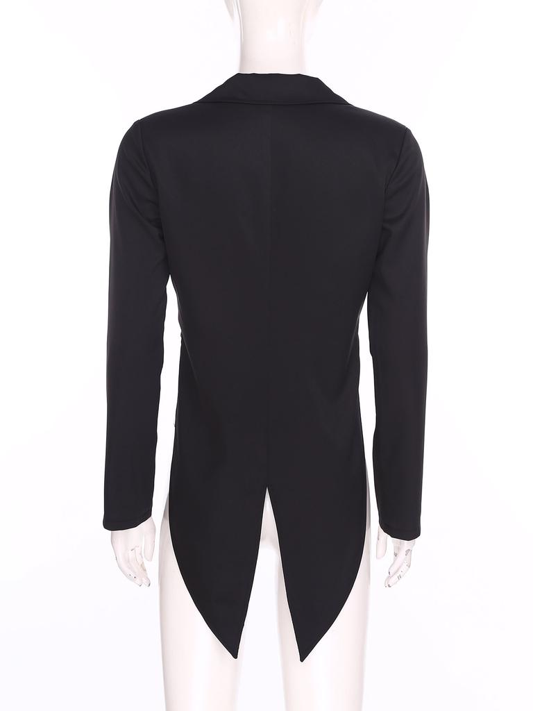 S-XL Donna Giacca Vintage Frac Revers a Punta Scollo a V Apertura Frontale Manica Lunga Giacca da Smoking Capospalla per Cocktail Cameriere Cosplay