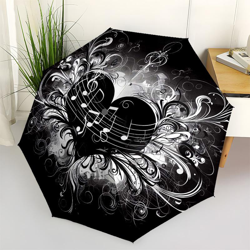 

1pc Heart Music Notes Swirls Umbrella with Plastic Handle,Vibrant Cartoon Pattern,Multi-functional UmbrellaPT070