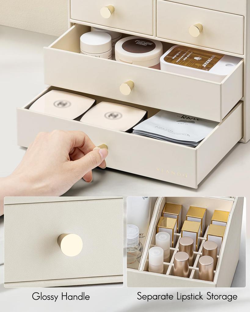 Vlando Make-up Große Kosmetische Vier für Hautpflege Make-up Kosmetik Geburtstagsgeschenk für Frauen Box, Kapazität, Aufbewahrung, Schubladen, Produkte, Lippenstifte, Pinsel,