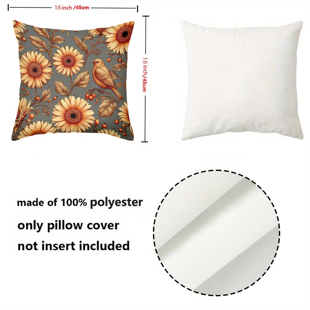 Floral and Bird Patterned Throw Pillows for Home Decor Polyester Pillowcase, Sofa Decorative Cushion Cov Headboard Pillow