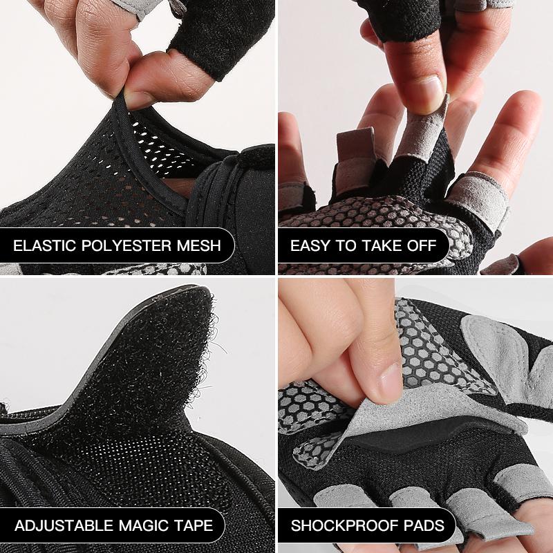 Athletic Gym Fitness Gloves Men and Women Weightlifting Breathable Non-Slip Silicone Half-Finger Bicycle Motorcycle Gloves