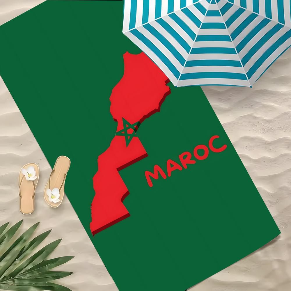 Art Morocco Map Flag Towel Polyester Beach Towel Quick Dry Sand Free Bath Towel for Summer Pool Travel Vacation