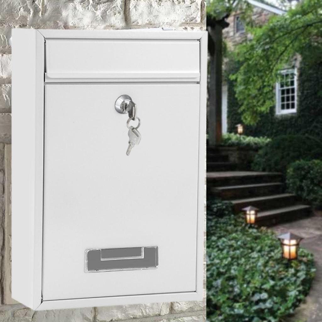 Large Capacity Locking Mailbox, Wall Mount Outdoor Metal Mail Box with 2 Keys, Waterproof Secure Postbox for Home Gate