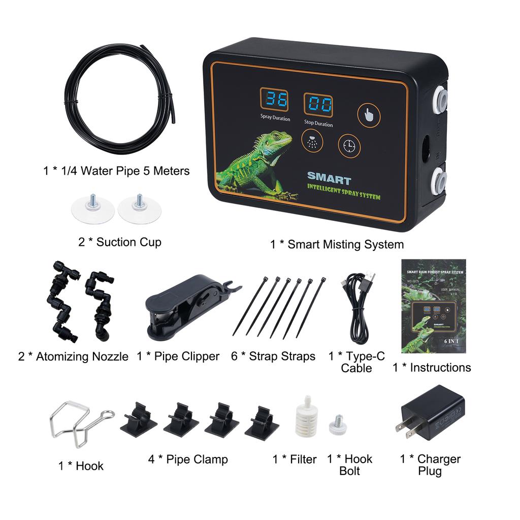 Reptile Smart Misting System Intelligent Spray System 2pcs Spray Nozzles Hook Timed Spray Tank Lizard Snake Turtle Frog Plant