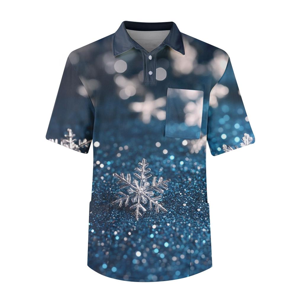 Men's Short Sleeve Button Lapel Solid Color Chest Pocket Dry-nurse Top