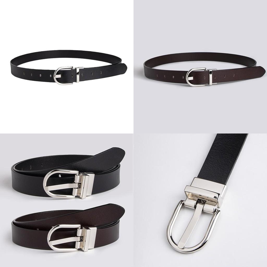 Womens Leather Waist Belt With Geometric Design And Metal Pin Buckle For Professional Attire