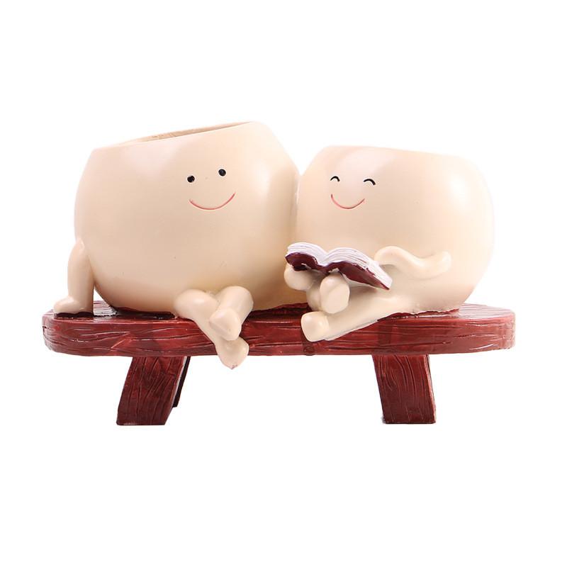 Mother Daughter Reading Succulent Flower Pot Resin Decor For Home Garden Gift