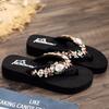 Fashion Rivet Big Size Beach Shoes Rubber Flip Flops Woman's Slippers Slides Low Sabot Hawaiian 2025 Flat Cotton Fabric Metal Decoration