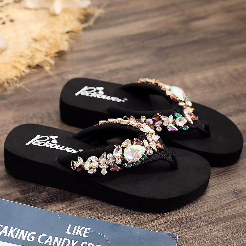 Fashion Rivet Big Size Beach Shoes Rubber Flip Flops Woman's Slippers Slides Low Sabot Hawaiian 2025 Flat Cotton Fabric Metal Decoration
