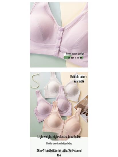 Underwire-Free Front Closure Bra for Middle-Aged & Elderly - Lightweight, Easy-Off, Solid Color Design