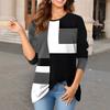 Women's Color Block Long Sleeve T-Shirt Crew Neck Casual Geometric Print Top