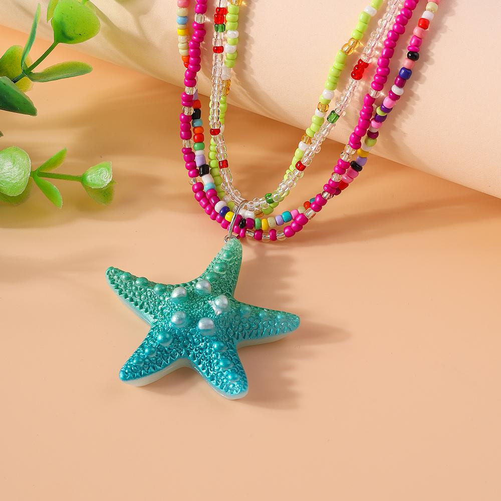 Summer Beach Bohemia Colorful Beads Necklace for Women Girls Starfish Necklaces Pendant Party Holiday Handmade Jewelry Gifts