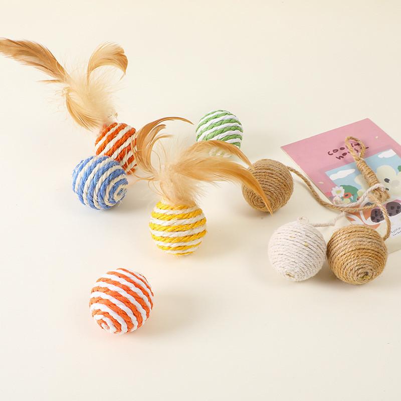 Interactive Cat Toy Durable Woven Hemp Ball For Chewing And Biting Feathered Pet Supplies