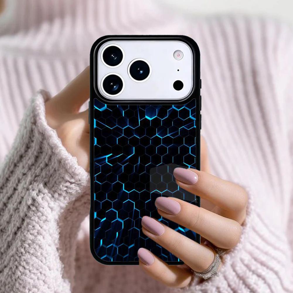 Carbon Fibre Futuristic Neon honeycomb Phone Case For Apple iPhone 17 Air 16E 15 14 Plus 13 12 11 Pro Max Mini Funda Cover