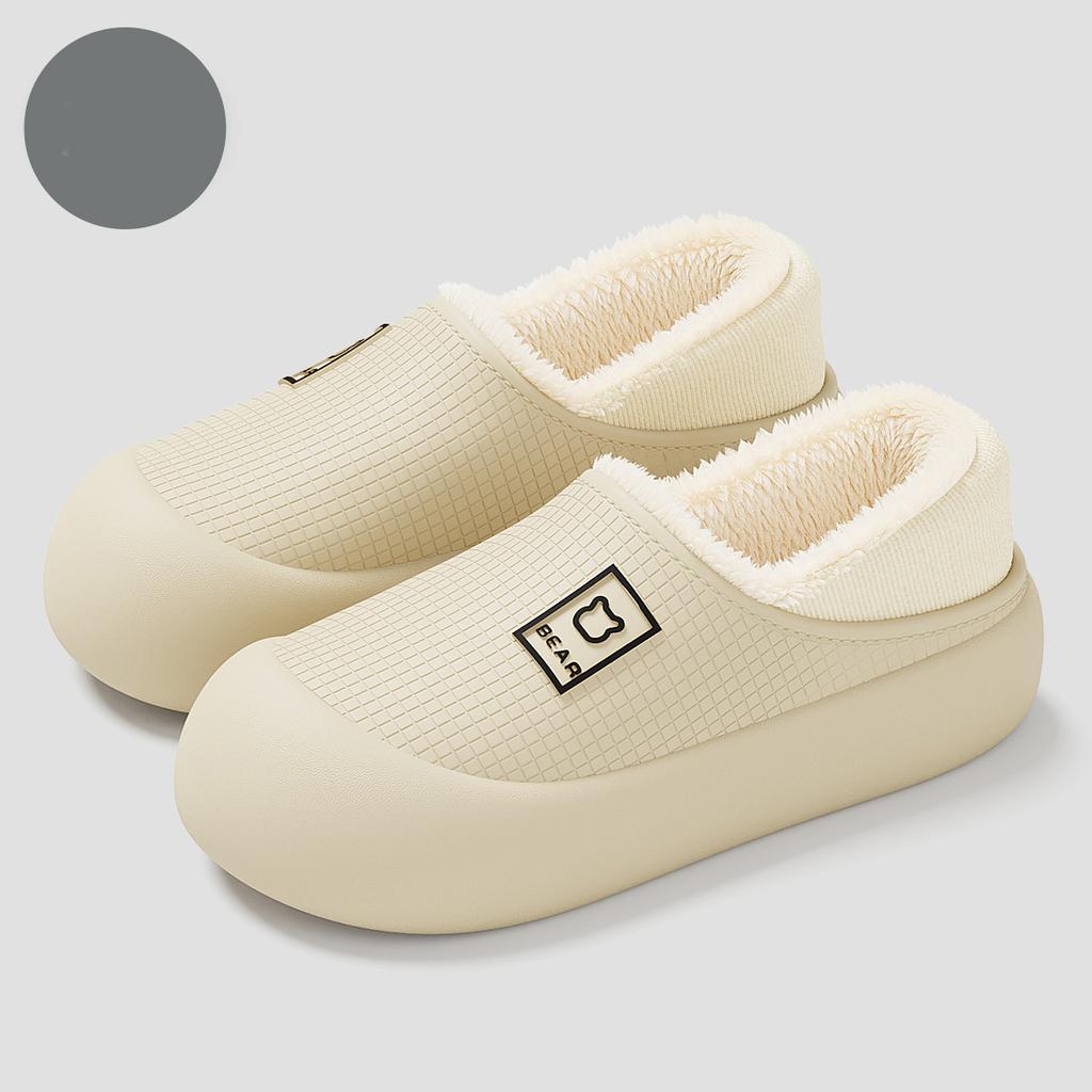 Waterproof Cotton Slippers for Women Men Winter Outdoor Indoor Non Slip Home Plush Shoes Thick Bottom Cute Bear Shoes Couple