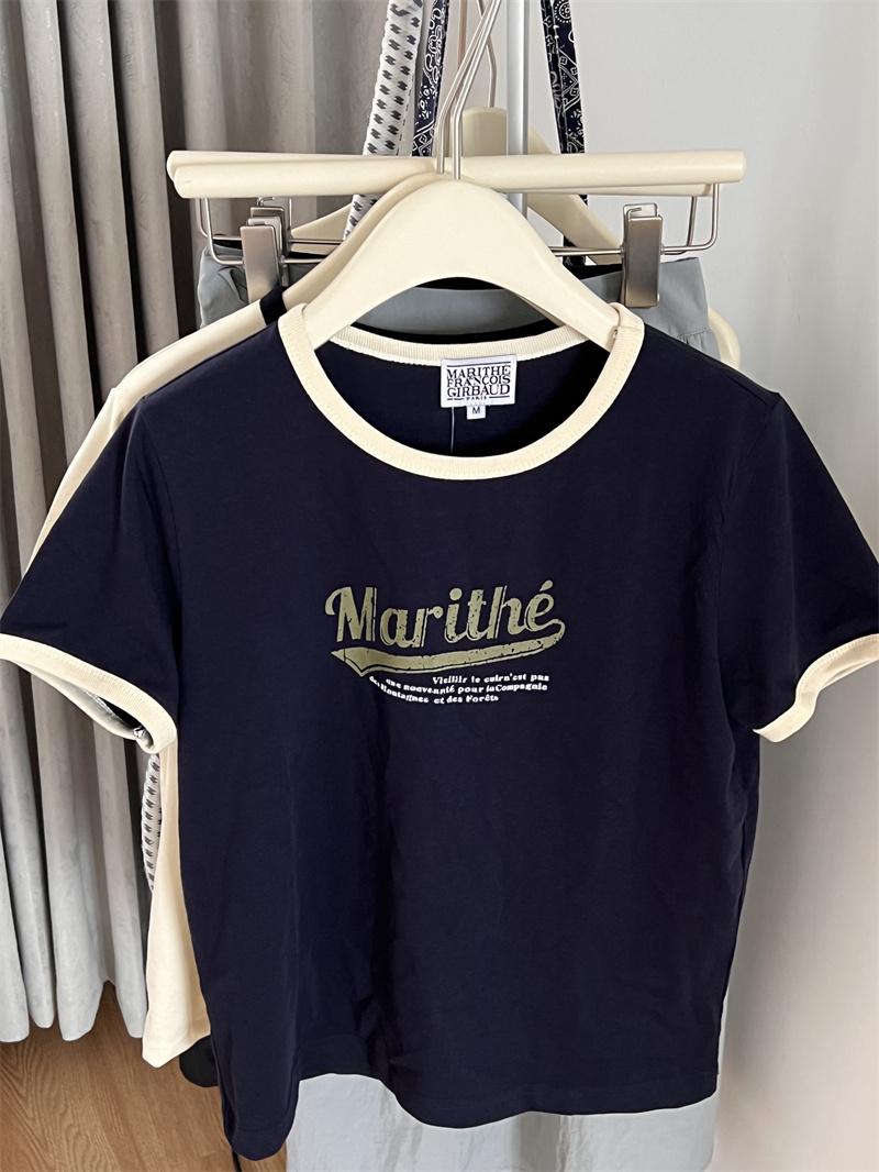 

Служба закупок корейской продукции, модная одежда в стиле американского ретро, ​​контрастного цвета, с буквенным принтом, лоскутная одежда с круглым вырезом S тёмно-синий