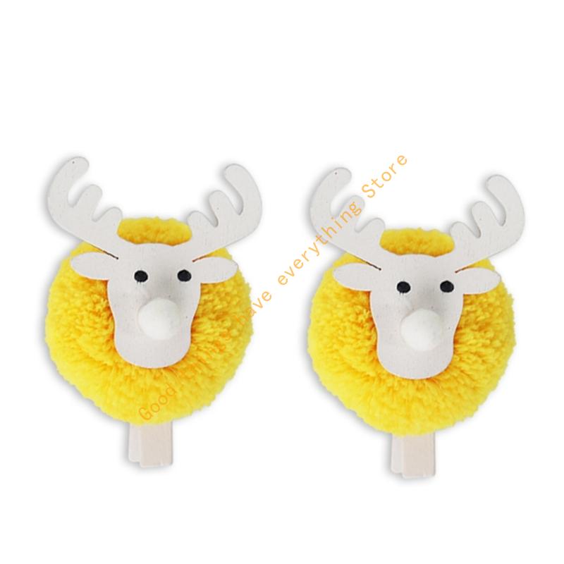 2 PIÈCES Clips en Bois de Rennes de Noël pour Notes Clip en Peluche Douce pour Porte-Photos pour Décoration de Sapin de Noël Mur de Photos 55KF