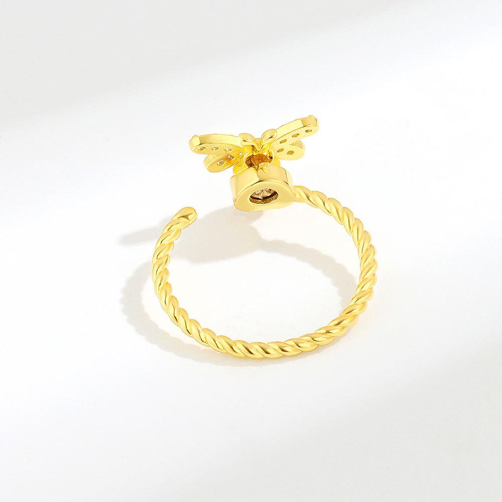 Elegant Dragonfly Spin Ring For Women Rhinestone Adjustable Minimalist Trendy Band Versatile Fashion Jewelry Gift