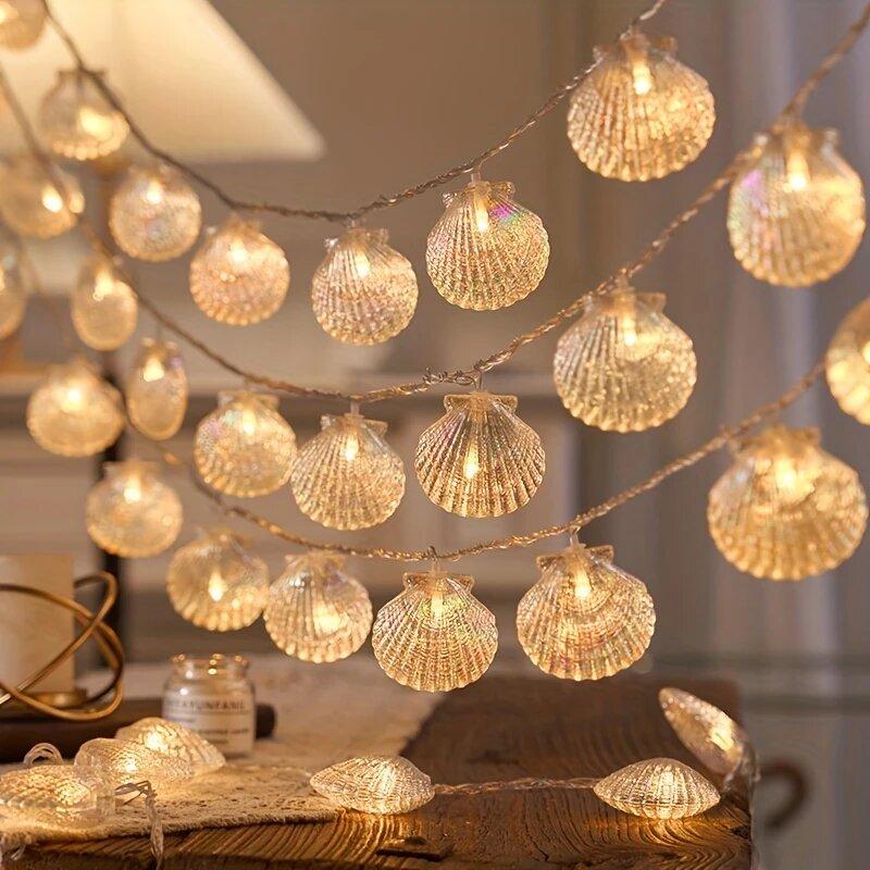 1PC 20LEDs Atmosphere Shell String Lights Battery Powered Fairy Lights Romantic Decorative Lamps For Room Wedding Party Camping