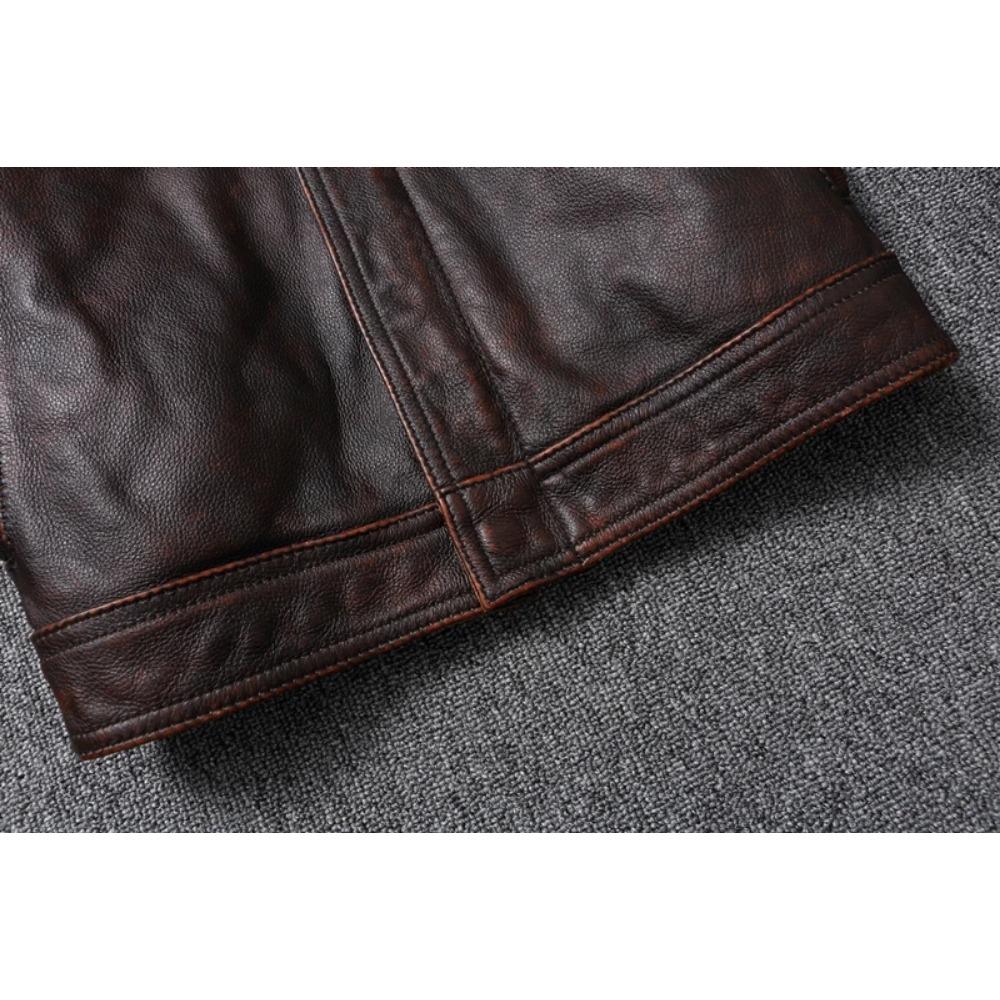 Chinese Size Casual Leather Jacket Men Real Cow Leather Retro Vintage Leather Jackets Mens Jackets
