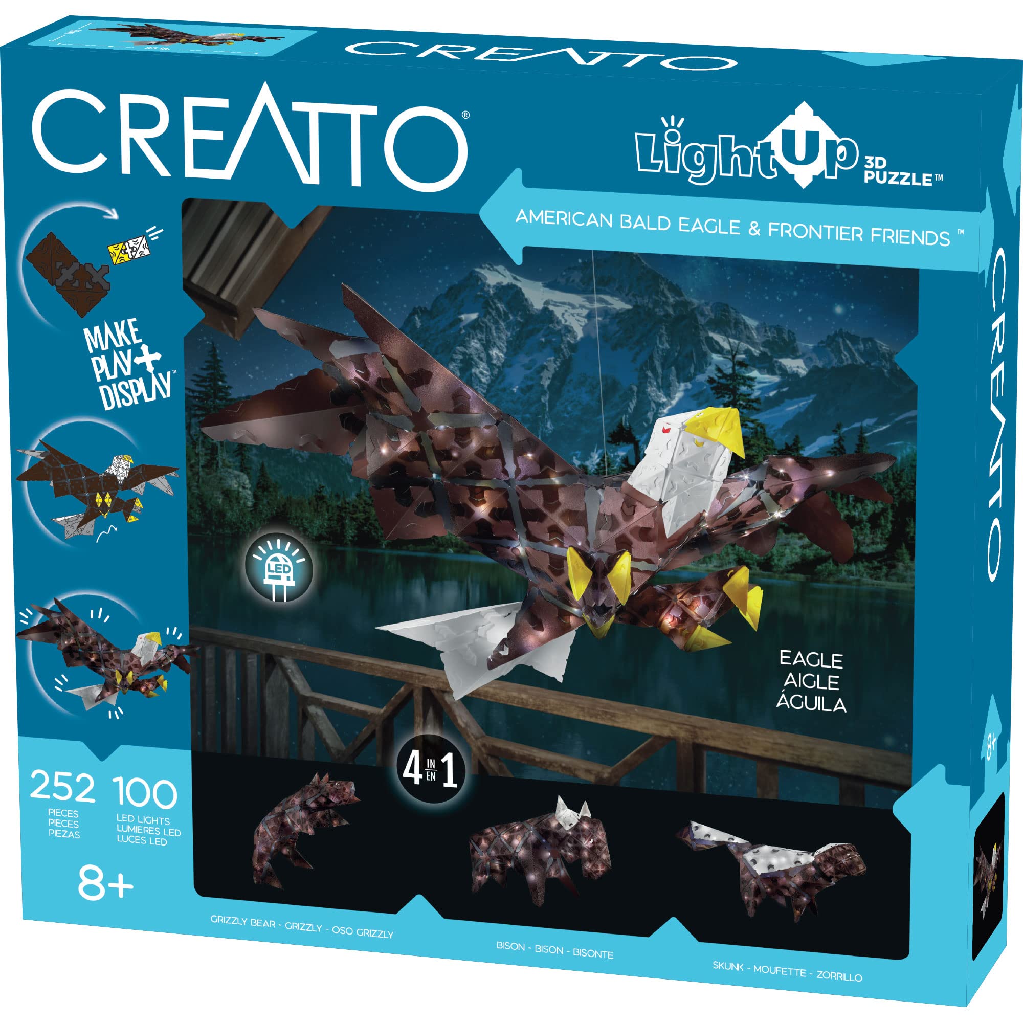 

Thames Kosmos Creatto American Bald Eagle Frontier Friends Light Up 3D Puzzle Kit включает в себя детали головоломки Creatto для создания собственных световых поделок своими руками