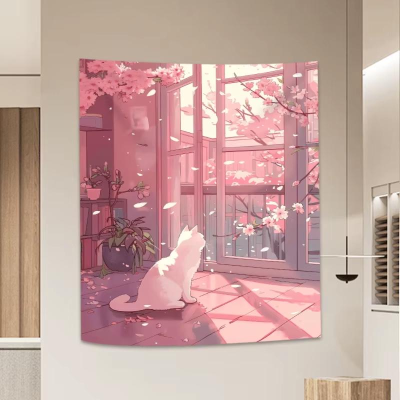 Romantic Cherry Blossom Scene Tapestry, Wall Hanging For Bedroom Office Dormitory Party Home Decor Gift