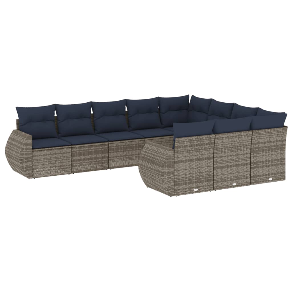 10 Piece Garden Sofa Set with Cushions Gray Poly Rattan