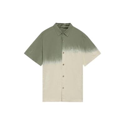 Color Block Tie-Dye Chinese Character Embroidered Casual Shirt Men Shirts Desert-Green ASHS135-2