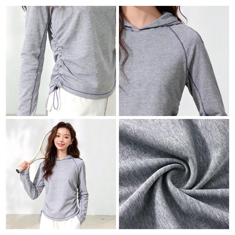 MJ STYLE Women's Drawstring Hooded Athletic Long Sleeve T-Shirt