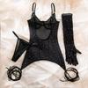 Tooxika Erotic Underwear Sequined Ladies Nightclub Style Steel Ring Gathered Gloves With Ropes Three-piece Set