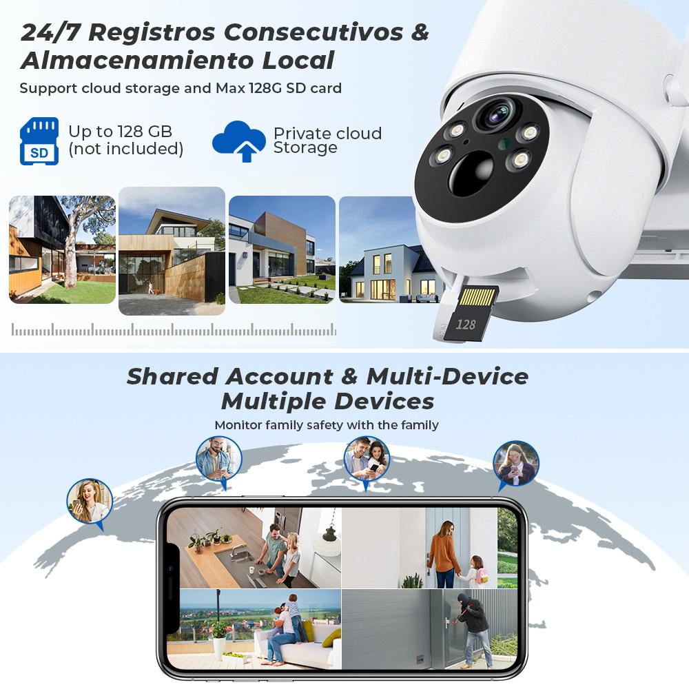 Wireless Solar Wifi PTZ Outdoor 4K 8MP Dual Len Low Power Security Battery Camera Color Night Surveillance Icsee