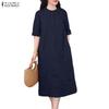 ZANZEA Women Summer Casual Solid Color Loose Short Sleeve Dress