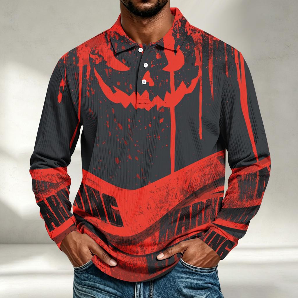 Men's Casual Halloween Print Long Sleeve Shirt Loose Fit