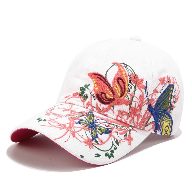 

Милая Бейсболка для Женщин Хлопковая Кепка Snapback с Вышивкой Бабочки для Девочек Уличная Повседневная Защита от Солнца Кепки Бег Шапка 54-58cm белый