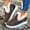 Women's Winter Ankle Boots - Slip-On Boots with Non-Slip PU Sole, Thick Cushioned insole Faux Fur-like collar - Cold Weather Shoes for Everyday