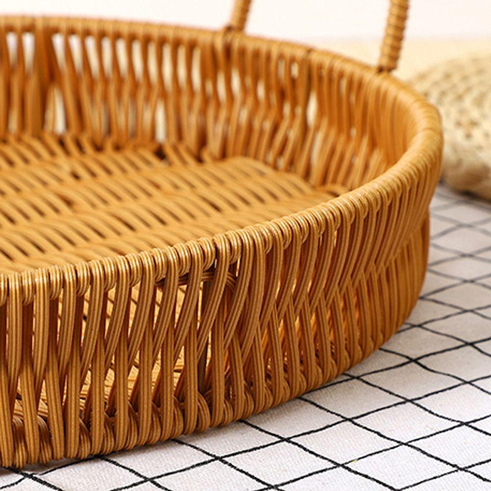 1Pcs Round Shape Storage Tray Breakfast Bread Food Plastic Rattan Threads Basket