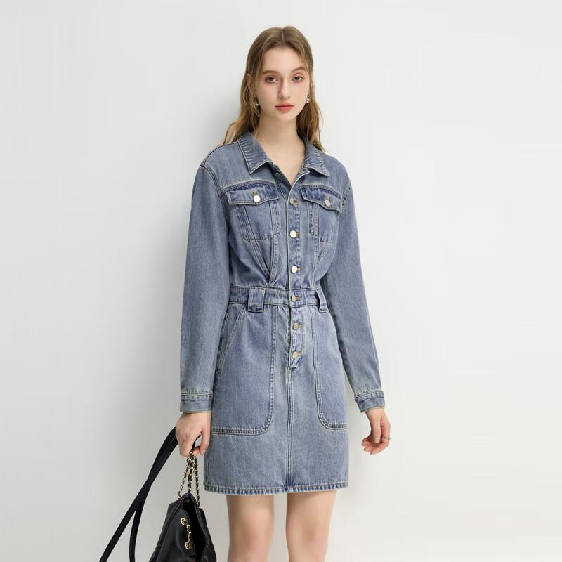 

Qiushui Yiren 2025 Spring Simple Collared H-Line Dress M