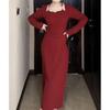 Autumn Womens Elegant Black Dress Long Sleeve Midi Bodycon Dress