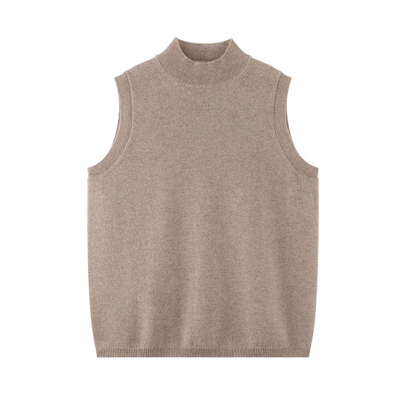 Women's Loose Casual Cashmere Sleeveless Sweater with Half-High Neck