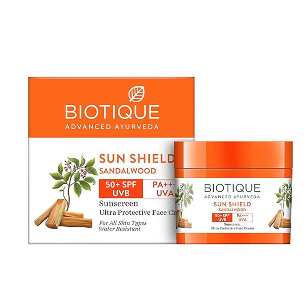 Biotique Sandalwood Sunscreen SPF 50+ Face Lotion 50ml – Water Resistant, Ultra Soothing, Natural UVA/UVB Protection