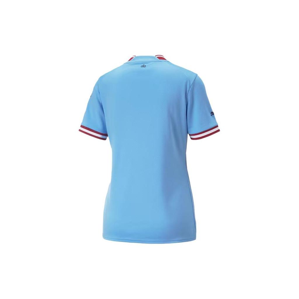 Puma Color Block Striped Letter Print Round Neck Short Sleeve Soccer Jersey Women Tops Blue 765712-01