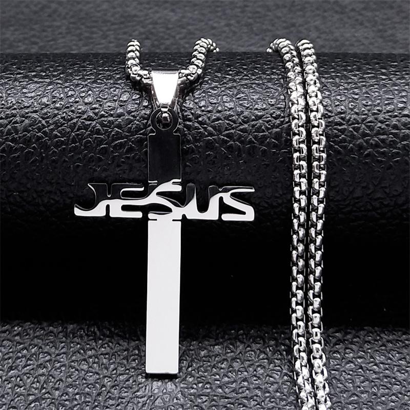 2025 Fashion Jesus Cross Stainless Steel Men Necklace Black Color Necklaces Pendants Jewerly colar masculino N6222S02