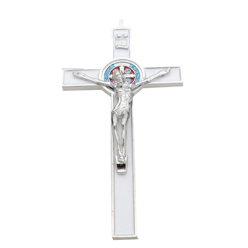 Pendentif Croix Suspendue en Métal Jésus Crucifix Ornement Catholique Artisanat pour Maison Église Chambre Décoration de Voiture Méditation