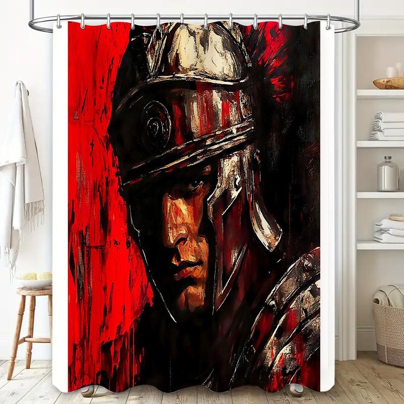 Roman Gladiator Shower Curtain Vintage Warrior Bathroom Decor Medieval Battle Print Washroom Hanging Tapestry Artistic Home Text