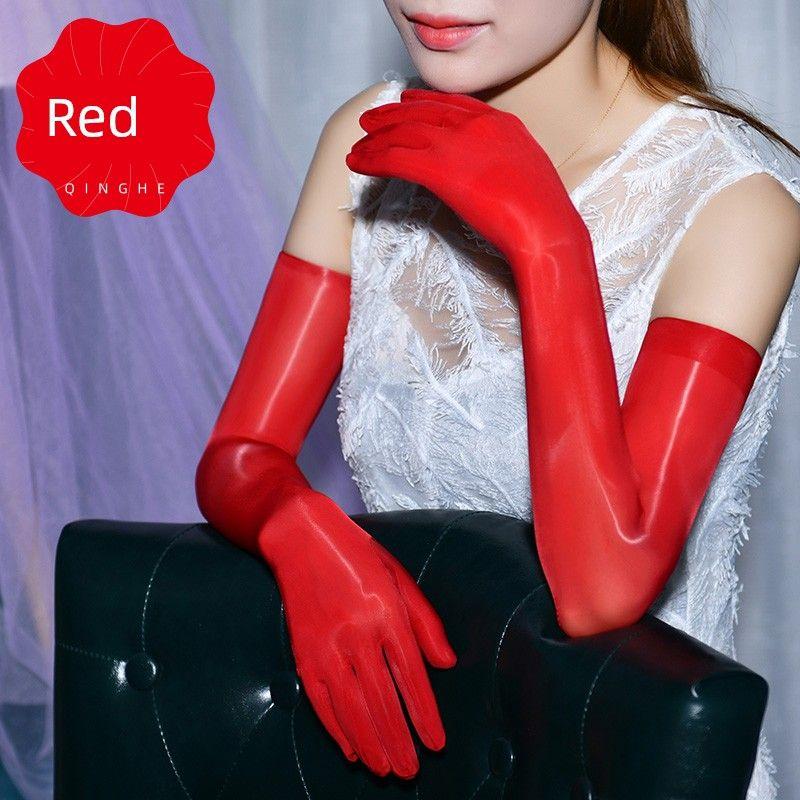 

2023 New Arrival Qing He 912 Needle Oil Reticle Red Five Finger Stockings Wedding Gloves Sexy Red One size