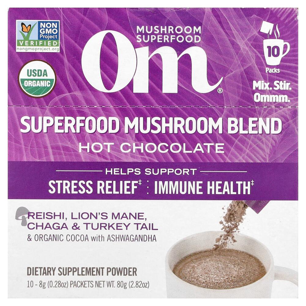 iHerb Om Mushroom Hot Chocolate Blend, 10 Packs (8g Each)