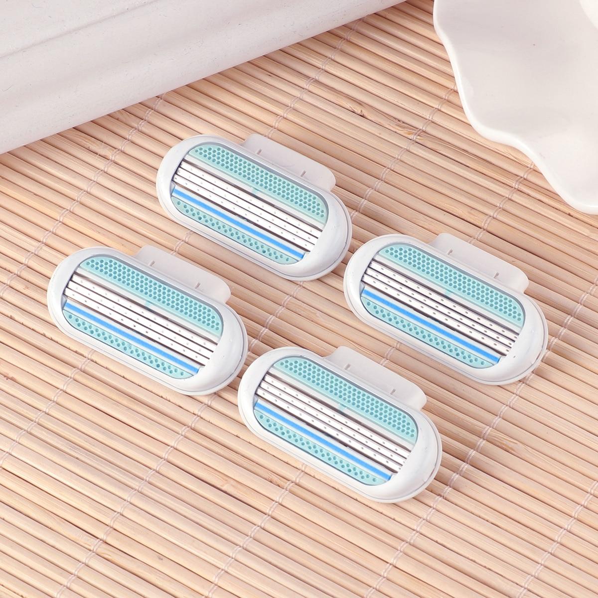 

4 шт./компл., женские бритвенные головки с 3 лезвиями, бритва для ухода за кожей, триммер для волос на теле, аксессуары для удаления волос