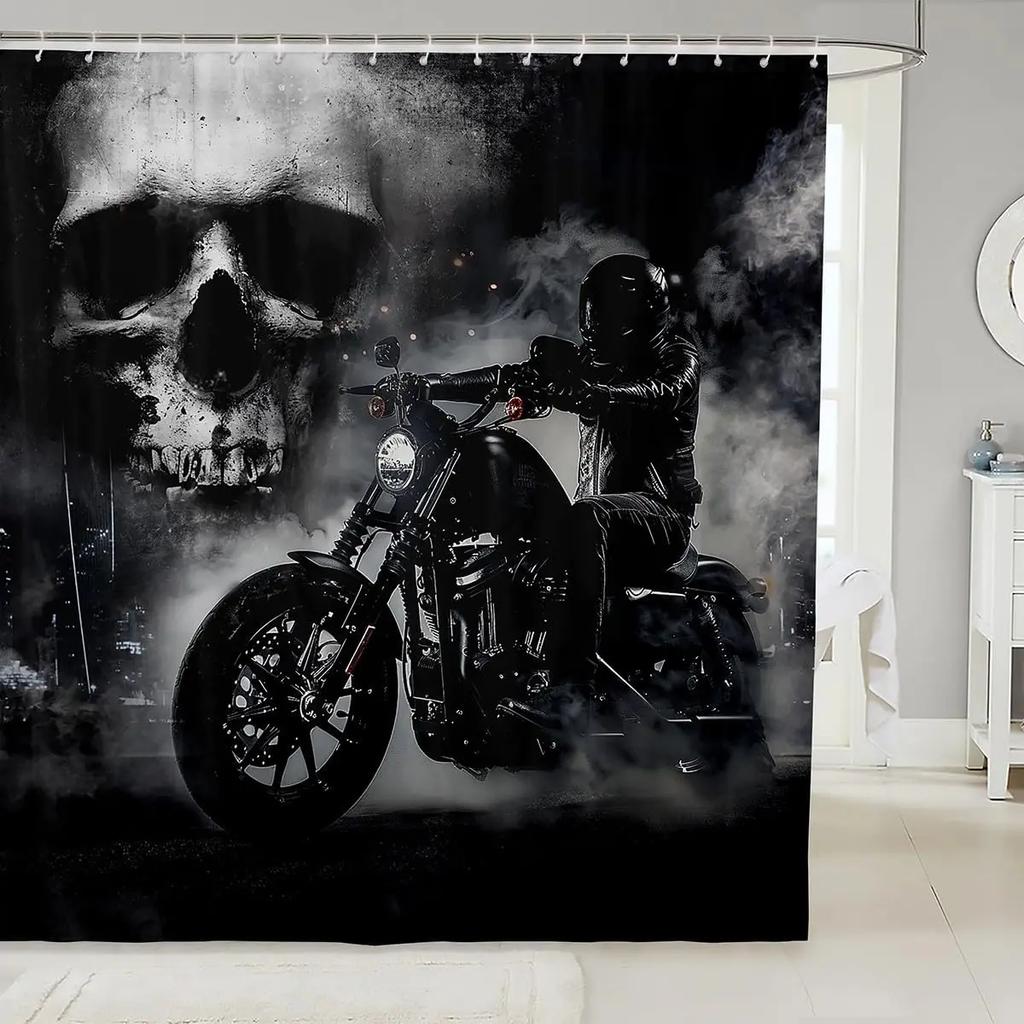 Blu-ray Drum Kit Decorative Home Bathroom Shower Curtain Black Bathroom Decoration Hook Waterproof, 180x180cm