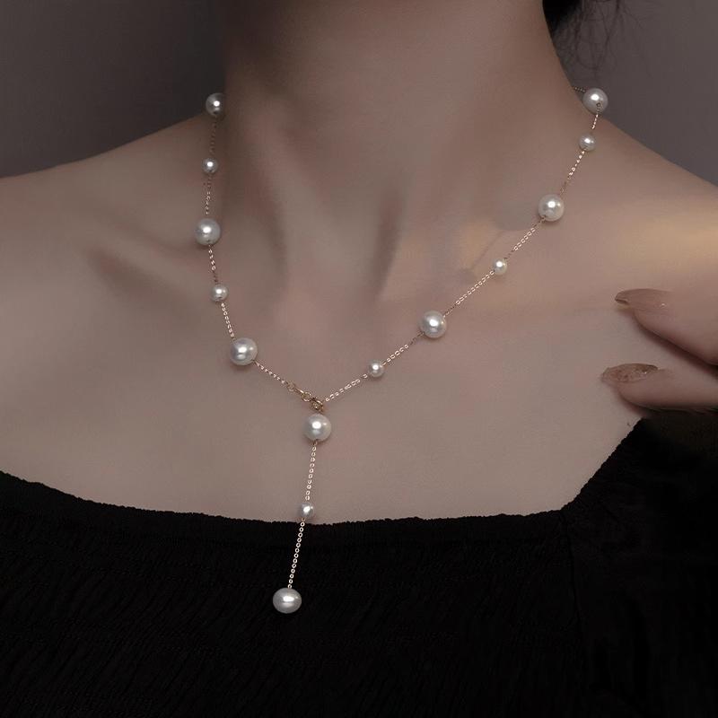 Set di Gioielli da Sposa Donna Orecchini a Frange con Perle Simulate +Collana+Bracciale Perline per Feste Accessori Regalo